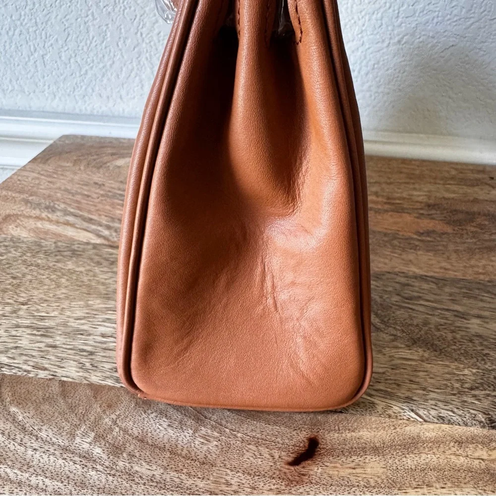 LEATHER INSIDE & OUT | Tan Orange 25 KL Belted Satchel Bag Dual Wide Strap B4 - Picture 8 of 13